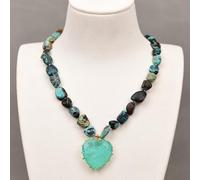MQXFCZUX Mix Color Stone Nugget Chokers Necklace Green Quartz Heart Crystal Pendant For Women Gifts