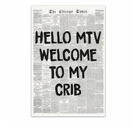 MQXFCZUX MTV Cribs Quote Poster - Vintage Black and White Newspaper Wall Art, 70s Retro Print for Room Decor and Gift Ideas Framed,16x24inch(40x60cm)