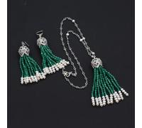 MQXFCZUX Naural Green Agate White Pearl Pendant Chain Necklace Earrings Sets Cute Style For Lady Women Gift Jewelry (Sets)