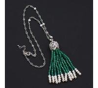 MQXFCZUX Naural Green Agate White Pearl Pendant Chain Necklace Earrings Sets Cute Style For Lady Women Gift Jewelry (Necklace)