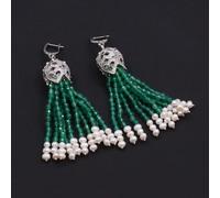 MQXFCZUX Naural Green Agate White Pearl Pendant Chain Necklace Earrings Sets Cute Style For Lady Women Gift Jewelry (Earrings)