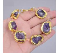 MQXFCZUX Purple Amethyst Rough Nugget With Electroplated Edge Brushed Bead Necklace Bracelet Sets For Women Lady (Bracelet)