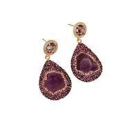 MQXFCZUX Purple Amethyst Rough Raw Stone Crystal Paved Dangle Drop Earrings Lady Party Jewelry Gifts