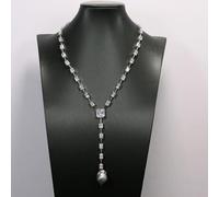 MQXFCZUX Rectangle Cut Clear Cubic Zirconia Black Keshi Pearl Women Wedding Party Necklace Jewelry For Brides Accessories