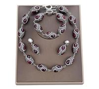 MQXFCZUX Red Agate Black Paved Wrap Chorker Necklace Bracelet Earrings Sets For Women (Necklace)