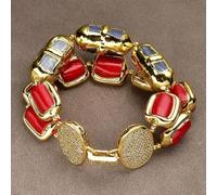 MQXFCZUX Red Coral Blue With Gold Plated Edge Beaded Bracelet Earrings Sets For Lady Gifts (Bracelet)