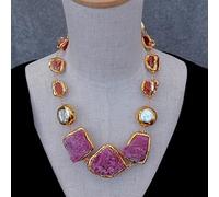 MQXFCZUX Rough Red Ruby Rough Carnelian Cultured White Pearl Necklace
