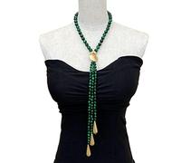 MQXFCZUX Round Green Tiger Long Necklace Teardrop Tassels Necklace 18" Women Jewelry Gift