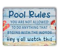 MQXFCZUX Rust Resistant Aluminum Pool Humor Metal Sign Vintage Design Funny Pool Rules Graphic Print Easy Mounting For Outdoor Decor 8 X 12 in