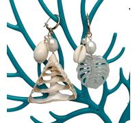 MQXFCZUX Spiral shell White Rice Pearl Asymmetric Dangle Gold Plated Hoop Earrings earrings for women