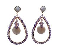 MQXFCZUX Teardrop Round Amethyst Gold filled plated White Coin Pearl Purple Blue Lace Agates Earrings