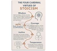 MQXFCZUX The 4 Pillars of Stoicism Canvas Print - Stoic Virtues Poster, Inspirational Philosophy Wall Art for Bedroom, Library, Home Office Framed,12x18inch(30x45cm)