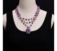 MQXFCZUX Uruguay 3 Rows Stone Purple Amethyst Pendant Necklace For Women 18'
