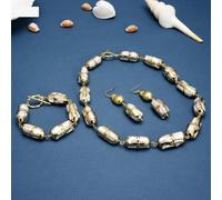 MQXFCZUX White Biwa Pearl Electroplated Edge Gold Plated Brushed Bead Wrap Necklace Bracelet Earrings Sets For Women (Sets)