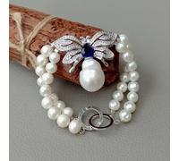 MQXFCZUX White Cultured freshwater Pearl keshi pearl butterfly Connector Bracelet 8" wedding for women