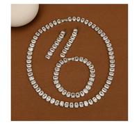 MQXFCZUX White Gold Plated Silver Color Cubic Zirconia Crystal Necklace Bracelet Earrings Sets Women's Wedding Banquet Jewelry Set