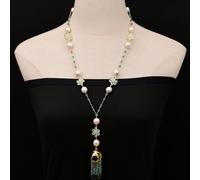 MQXFCZUX White Keshi Pearl Green Agate Crystal Flower Necklace Labradorite Quartz Pendant