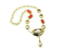MQXFCZUX White Keshi Pearl Red Coral Gold Plated Brushed Coin Beaded Chain Necklace Big Pearl Pendant 25" For Lady