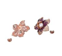 MQXFCZUX White Pearl Rose Gold Plated Flower Stud Earrings Cubic Zirconia Lady Party Gifts