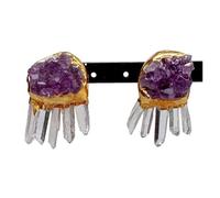 MQXFCZUX White Quartz Purple Amethyst Raw Druzy Rough Gold plated Stud Earrings
