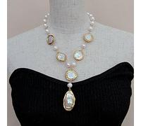 MQXFCZUX White Round Coin Freshwater With Gold Filled Wrap Necklace