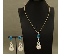 MQXFCZUX White Sea Shell carved Blue Glass Necklace Pendant Stud Earrings Jewelry Sets