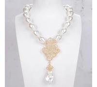 MQXFCZUX White Sea Shell Pearl Necklace White Keshi Pearl Propitious Cloud Cubic Zirconia Gold Plated Pendant