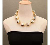 MQXFCZUX White Shell Baroque Beads Blue Tourmaline Gold Plated Necklace 20" Lady Jewelry Fashion Gifts
