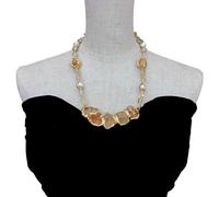 MQXFCZUX Yellow Citrine Rough Connector Freshwater White Pearl Lemon Necklace