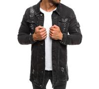 MQYXGS Chaqueta vaquera informal para hombre con agujeros rasgados y botones Abrigo vaquero chaqueta ligera informal para hombre camisas de mezclilla casuales camisa de manga larga chaqueta vaquera de
