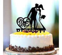 Mr And Mrs - Decoración rústica para tarta de compromiso de boda, acrílico, silueta negra, nombre personalizado, fecha estimada, romántica, novia y novio, decoración para bodas, despedidas de soltera