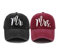 Mr and Mrs EST 2023 Sombreros para hombres y mujeres, sombreros de novio de novia, juego de gorras de béisbol bordadas en 3D, regalos de boda para parejas, Sombrero Mr negro y sombrero rojo de señora,