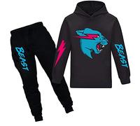 Mr Beast - Conjunto de sudadera con capucha y pantalones para niños, diseño de gato rayo de YouTube, 2 piezas/conjuntos de chándal para niñas, Negro, 9-10 años