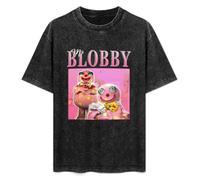 Mr Blobby Men T-Shirt Graphic Mens Cotton Casual Black tee Shirt L