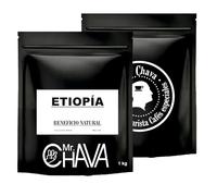 Mr. Chava Café en Grano Natural 1kg - Selección Brasil, Colombia, Costa Rica y Etiopía - Especialidad Tueste Artesanal para Amantes del Café y Baristas (1 Kg, Etiopía)
