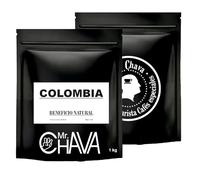 Mr. Chava Café En Grano Selección Brasil-Colombia-Costa Rica-Etiopía 1kg. Café Molido Gourmet. Amantes Del Café, Baristas y Tostador De Café Artesanal - Tueste Natural y Artesanal. (1 Kg, Colombia)