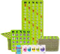 MR CHIPS Juego completo de bingo con tarjetas de obturación a prueba de atascos, edición verde de fácil lectura, 50 tarjetas de bingo reutilizables de impresión grande con ventanas deslizantes