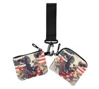 Mr Cow - Monedero doble para el Día de la Independencia del 4 de julio, cartera minimalista con cremallera y llavero para uso diario, 2 unidades, Vaca MR 4 de julio Día de la Independencia, 1 size