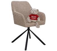 MR. DEKO Cuneo Silla de comedor Cuneo, color marrón claro, giratoria 360 grados, silla tapizada con reposabrazos, carga de 125 kg, silla de cocina beige con patas de metal, asiento de cubo, cómodo