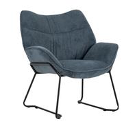 MR. DEKO® Sillón Aliano azul I Cómodo sillón tapizado de tela I Moderno sillón de salón con reposabrazos I Sillón Dimensiones aprox. Alto x Ancho x Profundidad 76 x 73,5 x 67 cm