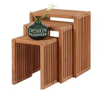 Mr. Deko teca - Mesas auxiliares (Juego de 3 - Mesa - Mesa de jardín - Rectangular - Apilable - Exterior Muebles - Madera de Teca - para balcón, terraza, jardín de invierno, Jardín