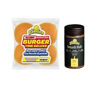 Mr.Dobelina Smash Box Large, kit para Smashburger con Smash Rub 230 g y 4 Potato Bun Classic de 54 g, mezcla de especias profesional y panecillos artesanales para hamburguesas perfectas