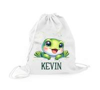 Mr. Gadgets Bolsa de cambio para guardería personalizada para niños con nombre - Mochila con cordón de algodón - Animales Kawaii - Idea regalo para guardería, escuela, deporte, Rana, Unica, Bolsa