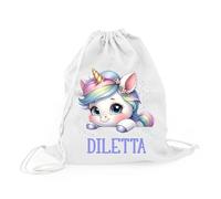 Mr. Gadgets Bolsa de cambio para guardería personalizada para niños con nombre - Mochila con cordón de algodón - Animales Kawaii - Idea regalo para guardería, escuela, deporte, Unicornio, Unica, Bolsa