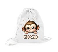 Mr. Gadgets Bolsa de cambio para guardería personalizada para niños con nombre - Mochila con cordón de algodón - Animales Kawaii - Idea regalo para guardería, escuela, deporte, Mono, Unica, Bolsa