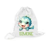 Mr. Gadgets Bolsa de cambio para guardería personalizada para niños con nombre - Mochila con cordón de algodón - Animales Kawaii - Idea regalo para guardería, escuela, deporte, Draghetto, Unica, Bolsa