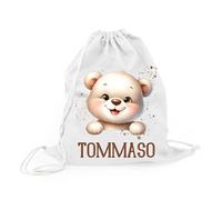 Mr. Gadgets Bolsa de cambio para guardería personalizada para niños con nombre - Mochila con cordón de algodón - Animales Kawaii - Idea regalo para guardería, escuela, deporte, Osito, Unica, Bolsa