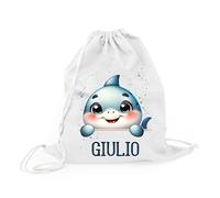 Mr. Gadgets Bolsa de cambio para guardería personalizada para niños con nombre - Mochila con cordón de algodón - Animales Kawaii - Idea regalo para guardería, escuela, deporte, Tiburón, Unica, Bolsa