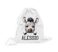 Mr. Gadgets Bolsa de cambio para guardería personalizada para niños con nombre - Mochila con cordón de algodón - Animales Kawaii - Idea regalo para guardería, escuela, deporte, Cebra, Unica, Bolsa