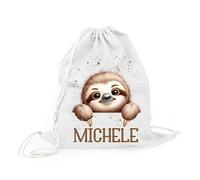 Mr. Gadgets Bolsa de cambio para guardería personalizada para niños con nombre - Mochila con cordón de algodón - Animales Kawaii - Idea regalo para guardería, escuela, deporte, Perezoso, Unica, Bolsa